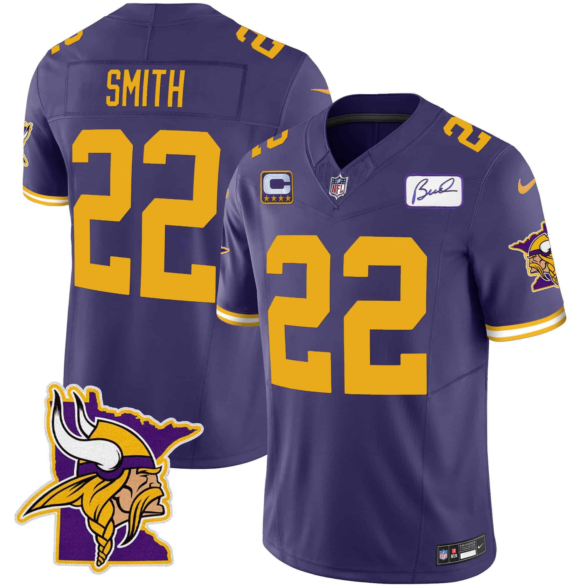 Men Minnesota Vikings 22 Smith Purple 2024 Nike Patch Classic Limited NFL Jersey style 2